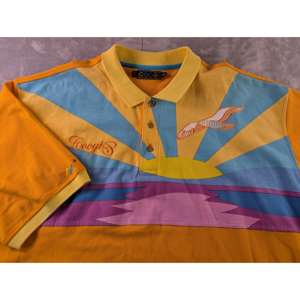 Coogi Mens XXXL Orange Sunset Seagull Graphic Short Sleeve Polo Shirt